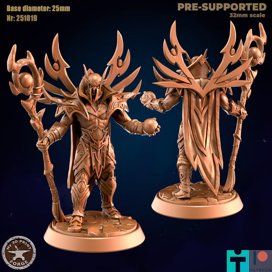 Male Elf Mage with Crested Armor - 32mm Scale - Unpainted Miniature