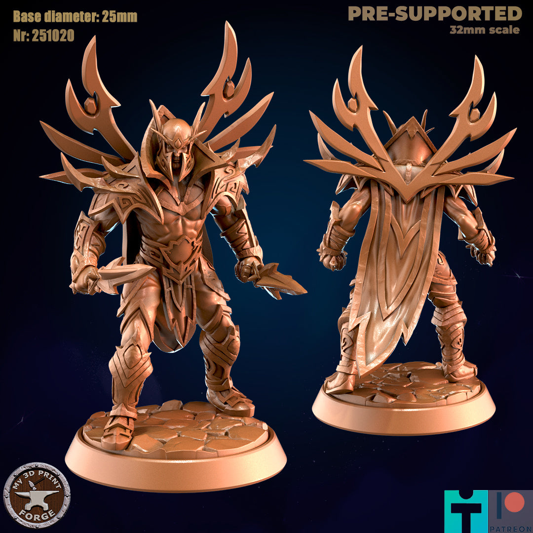 Male Elf Rogue with Crested Armor - 32mm Scale - Unpainted Miniature