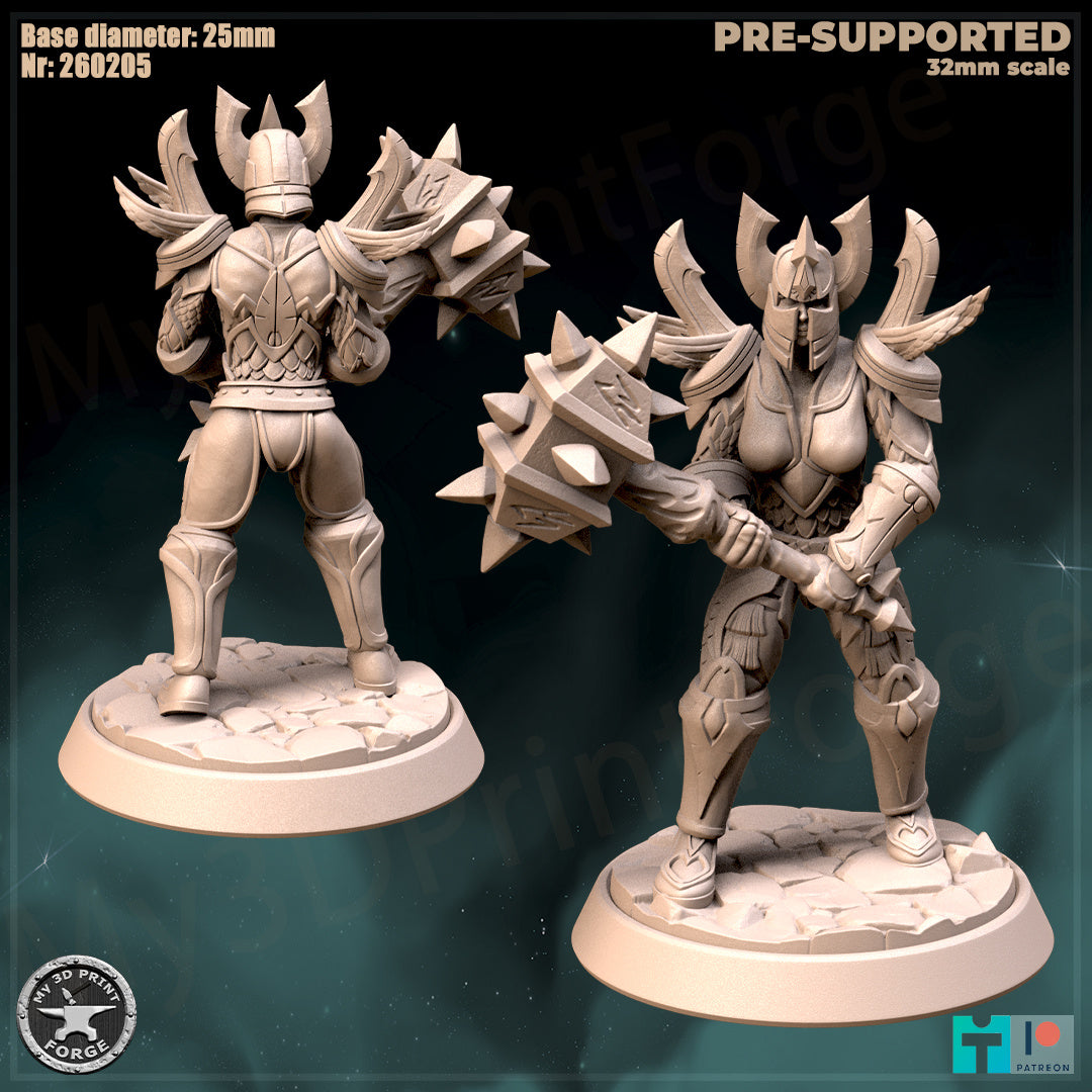 Female Paladin, Classic Armor, 3 Poses - 32mm Scale - Unpainted Miniature