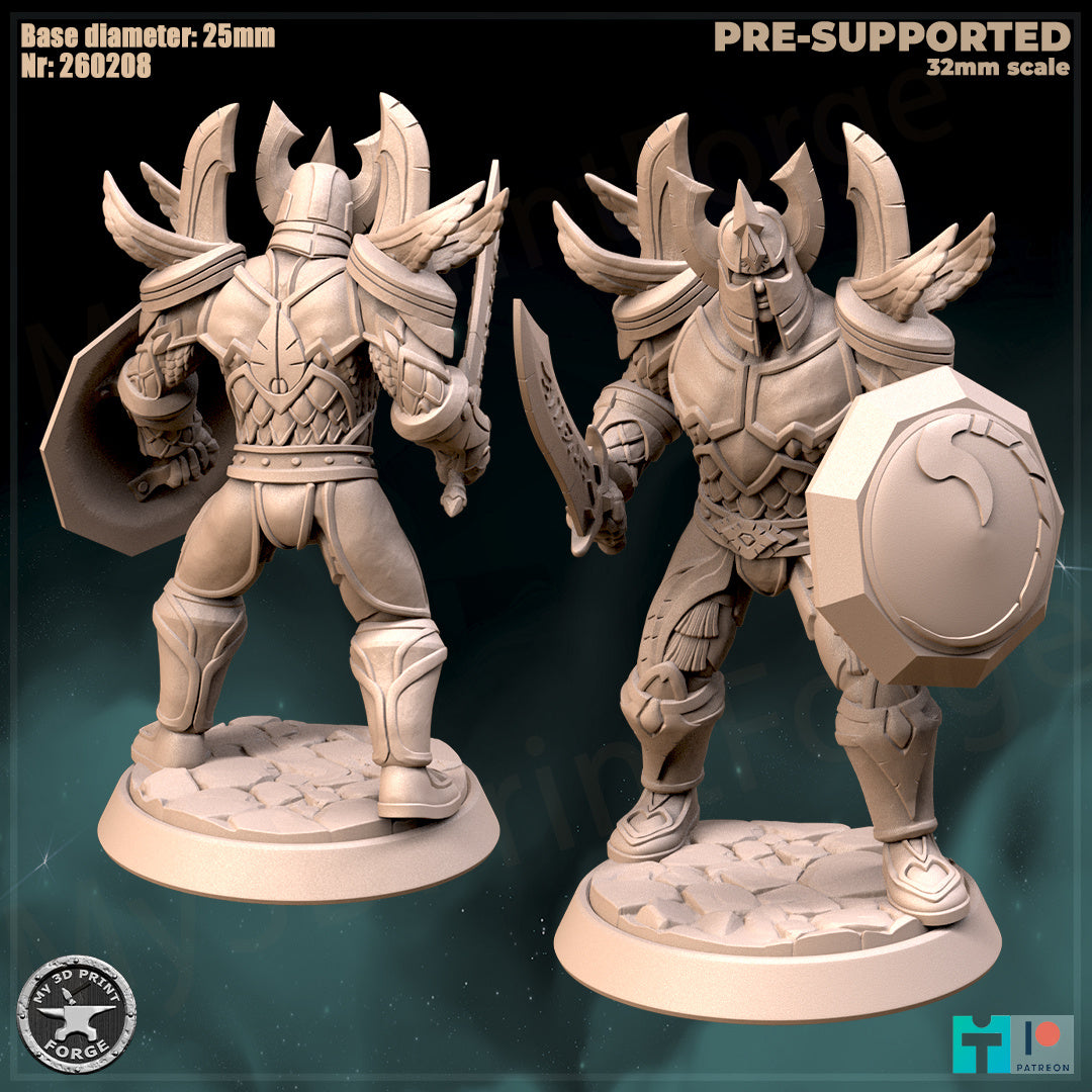 Paladin, Classic Armor, 3 Poses - 32mm Scale - Unpainted Miniature