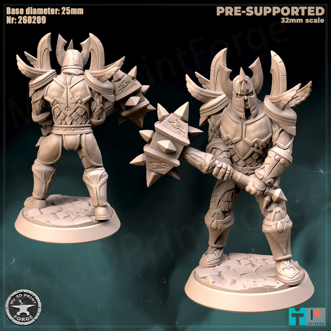 Paladin, Classic Armor, 3 Poses - 32mm Scale - Unpainted Miniature