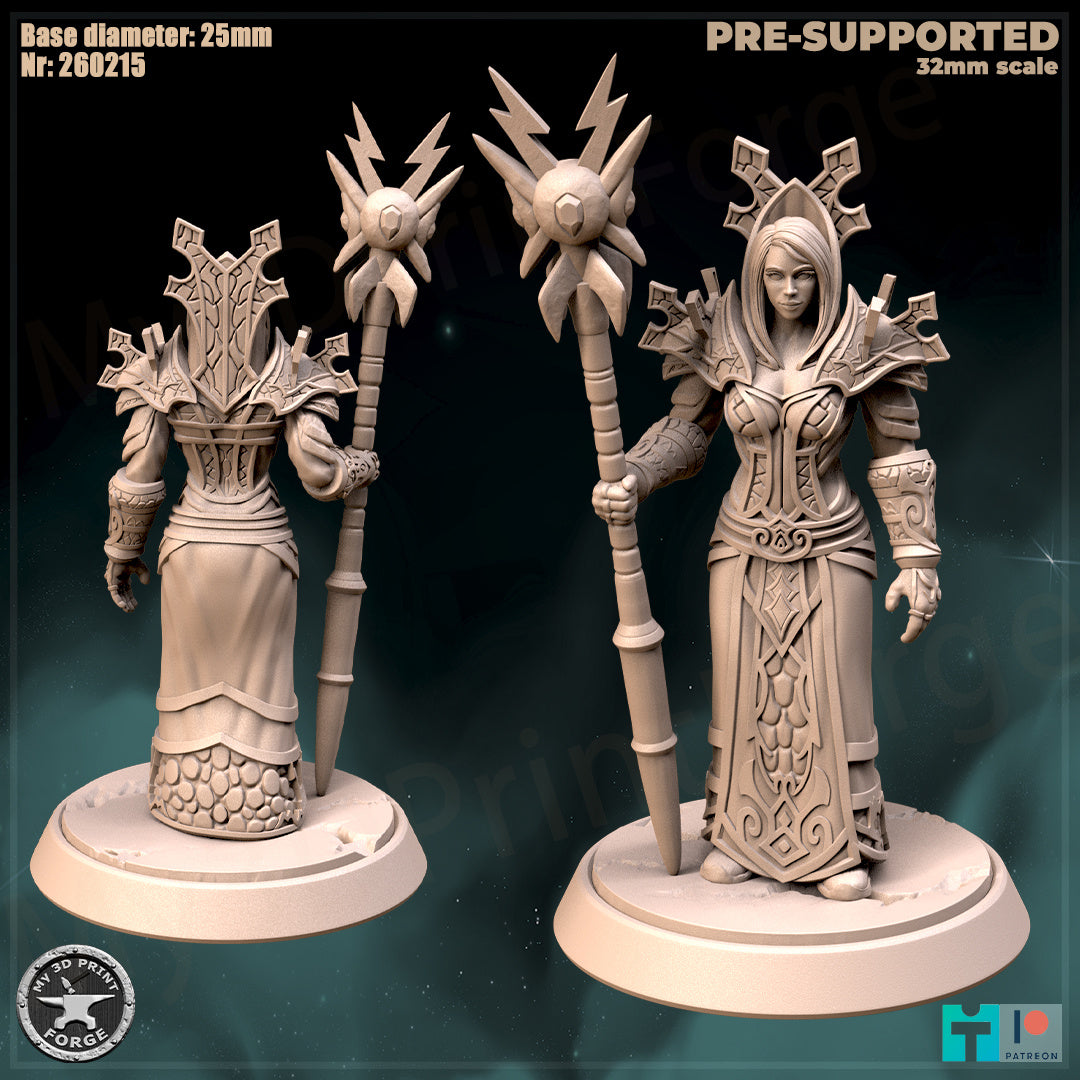 Female Mage, Classic Armor, 3 Poses - 32mm Scale - Unpainted Miniature