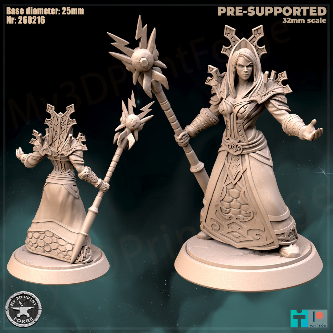 Female Mage, Classic Armor, 3 Poses - 32mm Scale - Unpainted Miniature