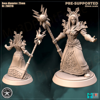 Female Mage, Classic Armor, 3 Poses - 32mm Scale - Unpainted Miniature