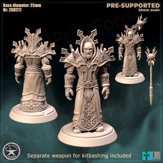 Mage, Classic Armor, 3 Poses - 32mm Scale - Unpainted Miniature