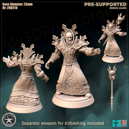 Mage, Classic Armor, 3 Poses - 32mm Scale - Unpainted Miniature