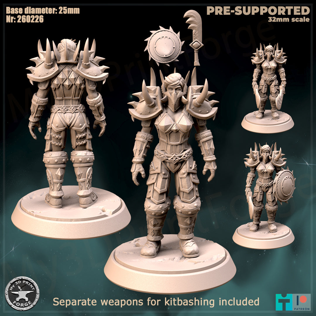 Female Warrior, Classic Armor, 3 Poses - 32mm Scale - Unpainted Miniature
