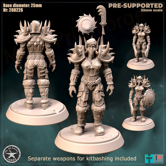 Female Warrior, Classic Armor, 3 Poses - 32mm Scale - Unpainted Miniature