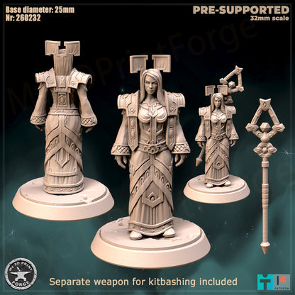 Female Priest, Classic Armor, 3 Poses - 32mm Scale - Unpainted Miniature