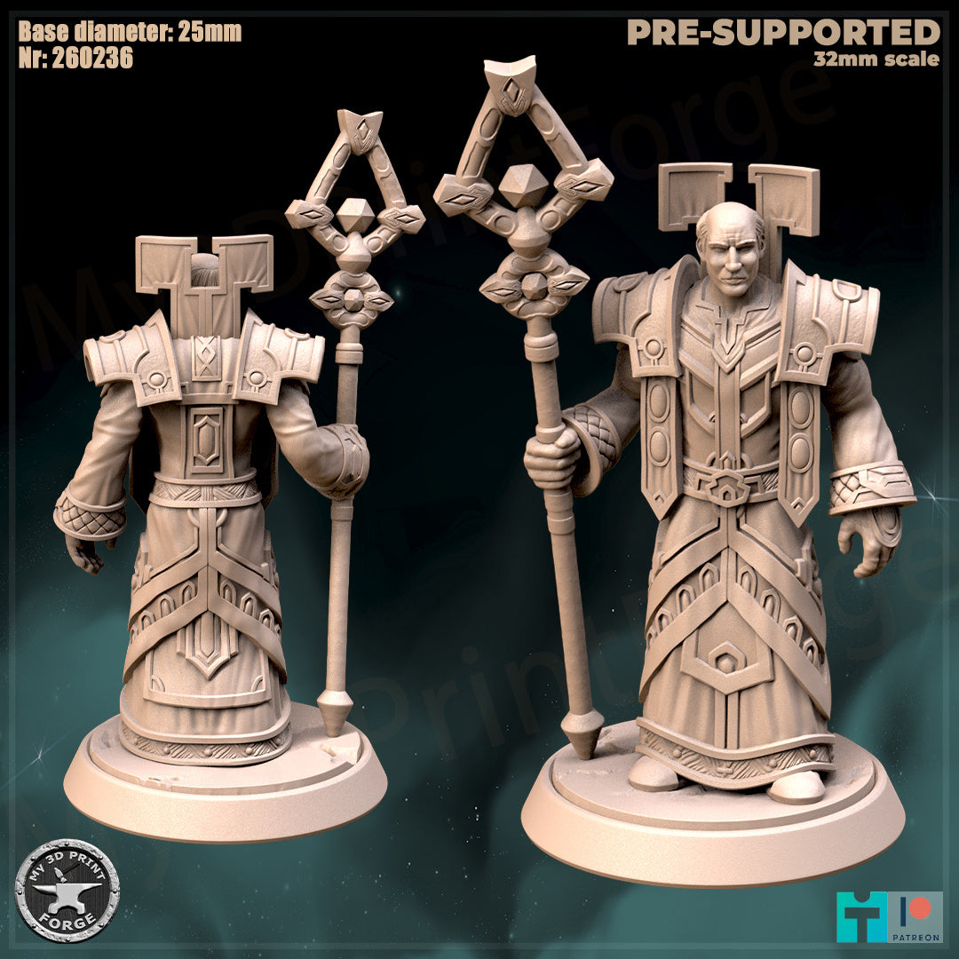 Male Priest, Classic Armor, 3 Poses - 32mm Scale - Unpainted Miniature