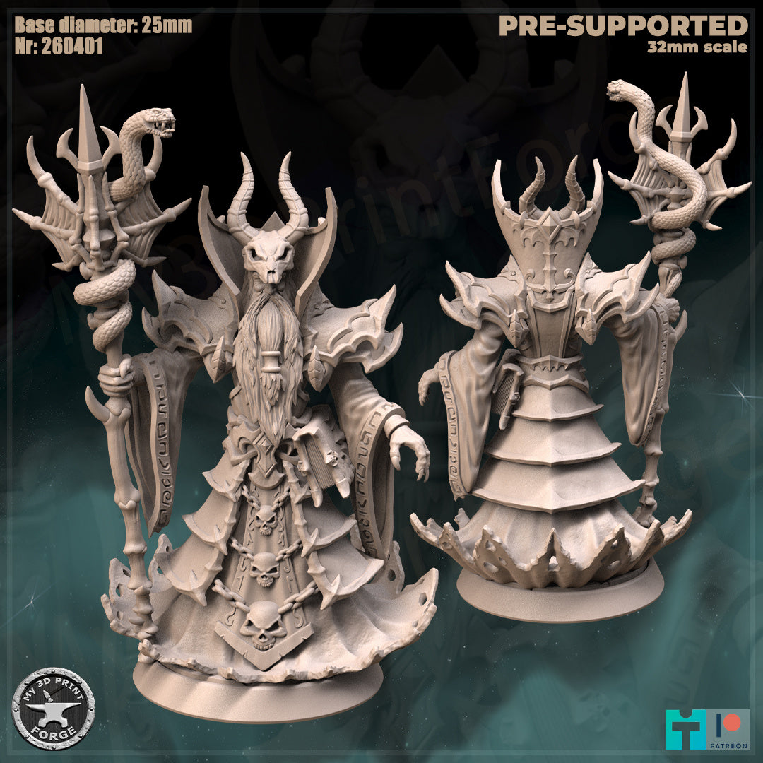 Humanoid Necromancer, 3 Poses - 32mm Scale - Unpainted Miniature