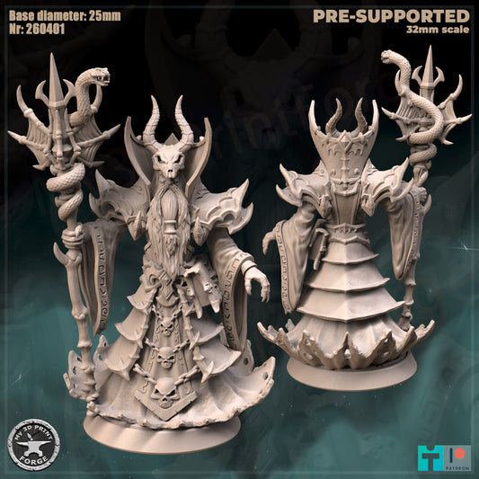 Humanoid Necromancer, 3 Poses - 32mm Scale - Unpainted Miniature