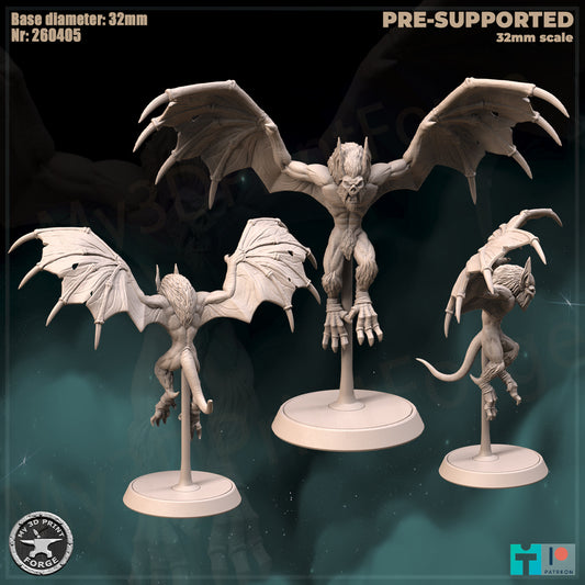 Gargoyle, 3 Poses - 32mm Scale - Unpainted Miniature