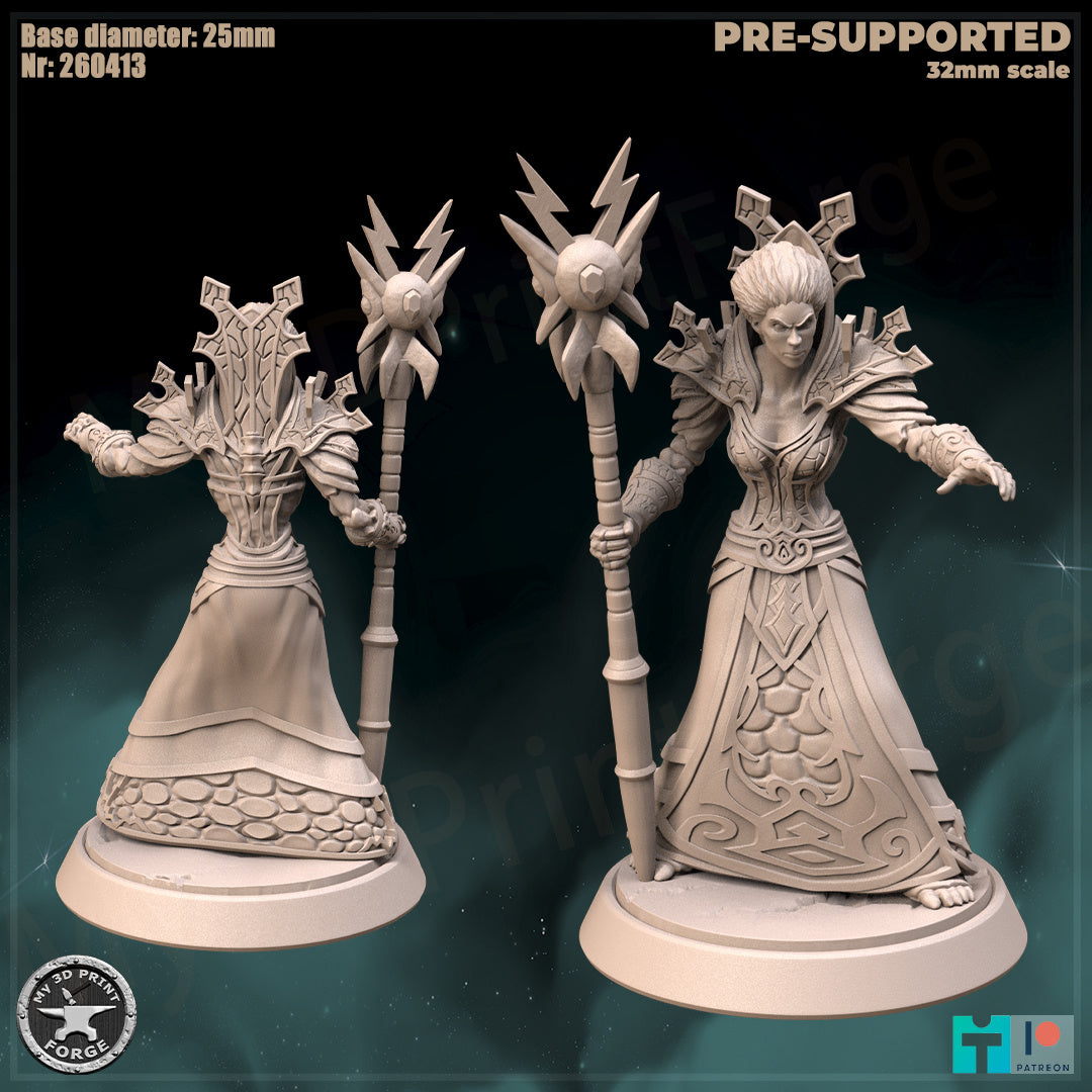 Undead Female Mage, Classic Armor, 2 Poses - Unpainted Miniature