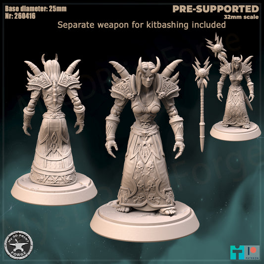 Undead Female Warlock, Classic Armor, 2 Poses - Unpainted Miniature