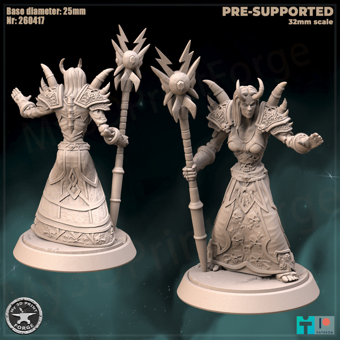 Undead Female Warlock, Classic Armor, 2 Poses - Unpainted Miniature