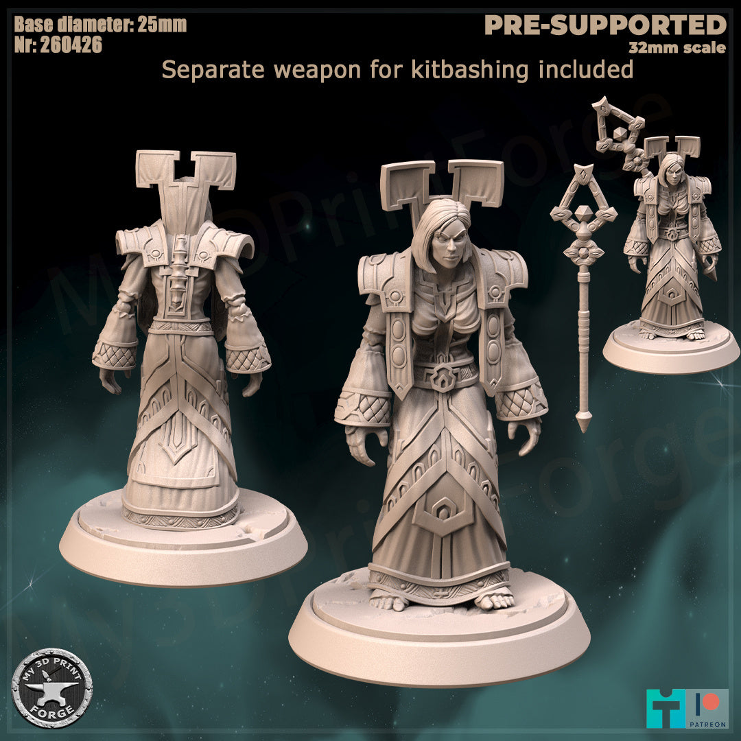 Undead Female Priest, Classic Armor, 2 Poses - Unpainted Miniature