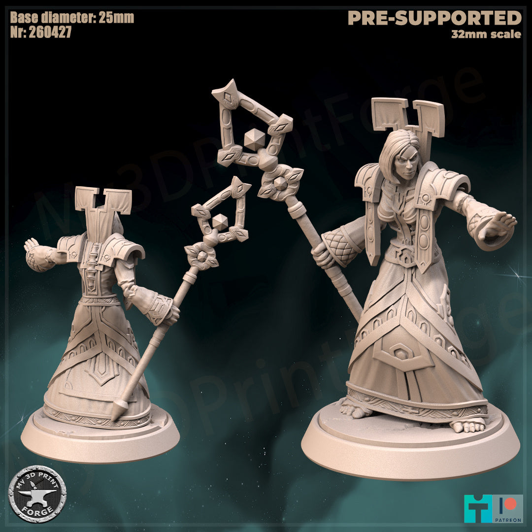 Undead Female Priest, Classic Armor, 2 Poses - Unpainted Miniature
