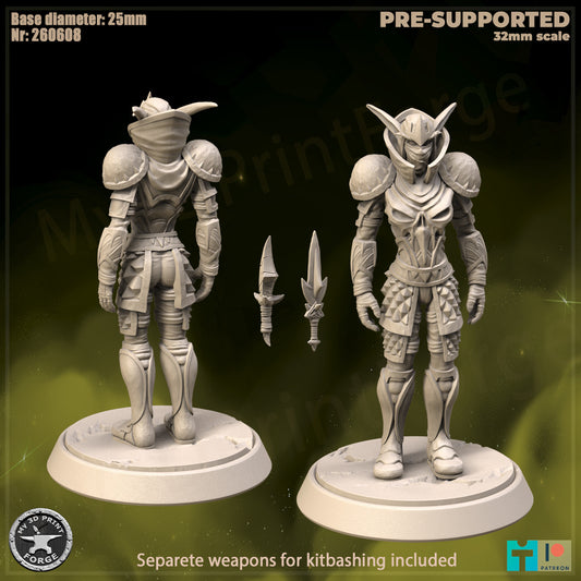 Female Elf Rogue, Classic Armor - 32mm Scale - Unpainted Miniature