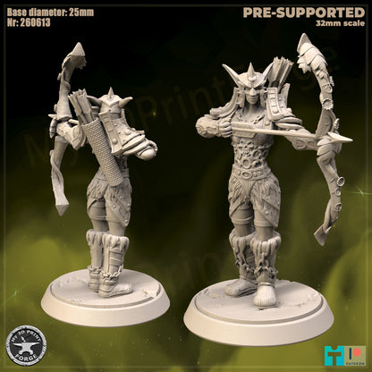 Female Elf Hunter, Classic Armor - 32mm Scale - Unpainted Miniature