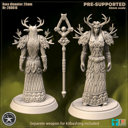 Female Elf Druid, Classic Armor - 32mm Scale - Unpainted Miniature