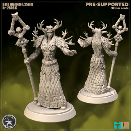 Female Elf Druid, Classic Armor - 32mm Scale - Unpainted Miniature