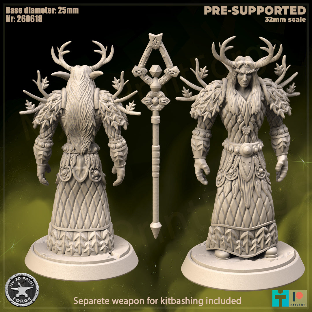Elf Druid, Classic Armor - 32mm Scale - Unpainted Miniature