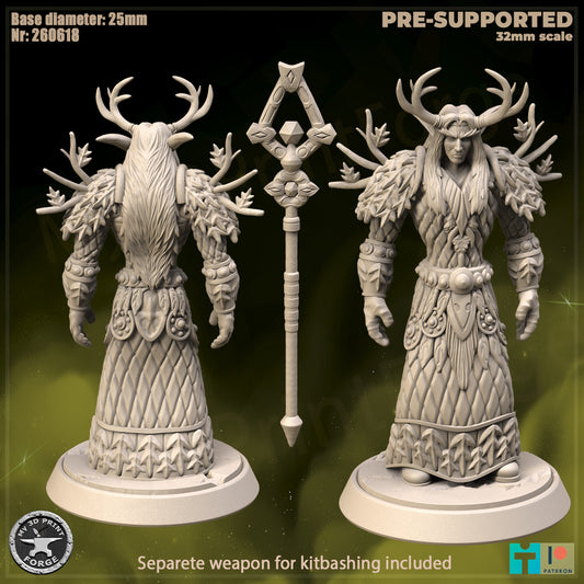 Elf Druid, Classic Armor - 32mm Scale - Unpainted Miniature