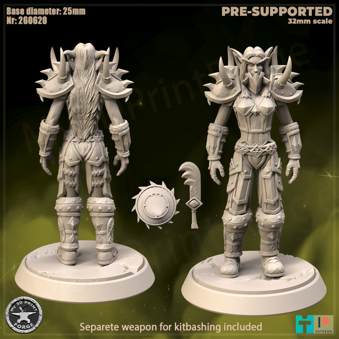 Female Elf Warrior, Classic Armor - 32mm Scale - Unpainted Miniature