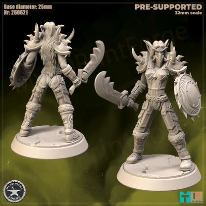 Female Elf Warrior, Classic Armor - 32mm Scale - Unpainted Miniature