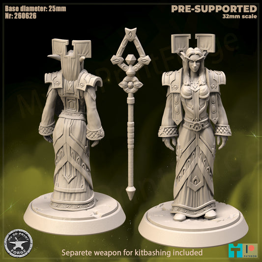 Female Elf Priest, Classic Armor - 32mm Scale - Unpainted Miniature