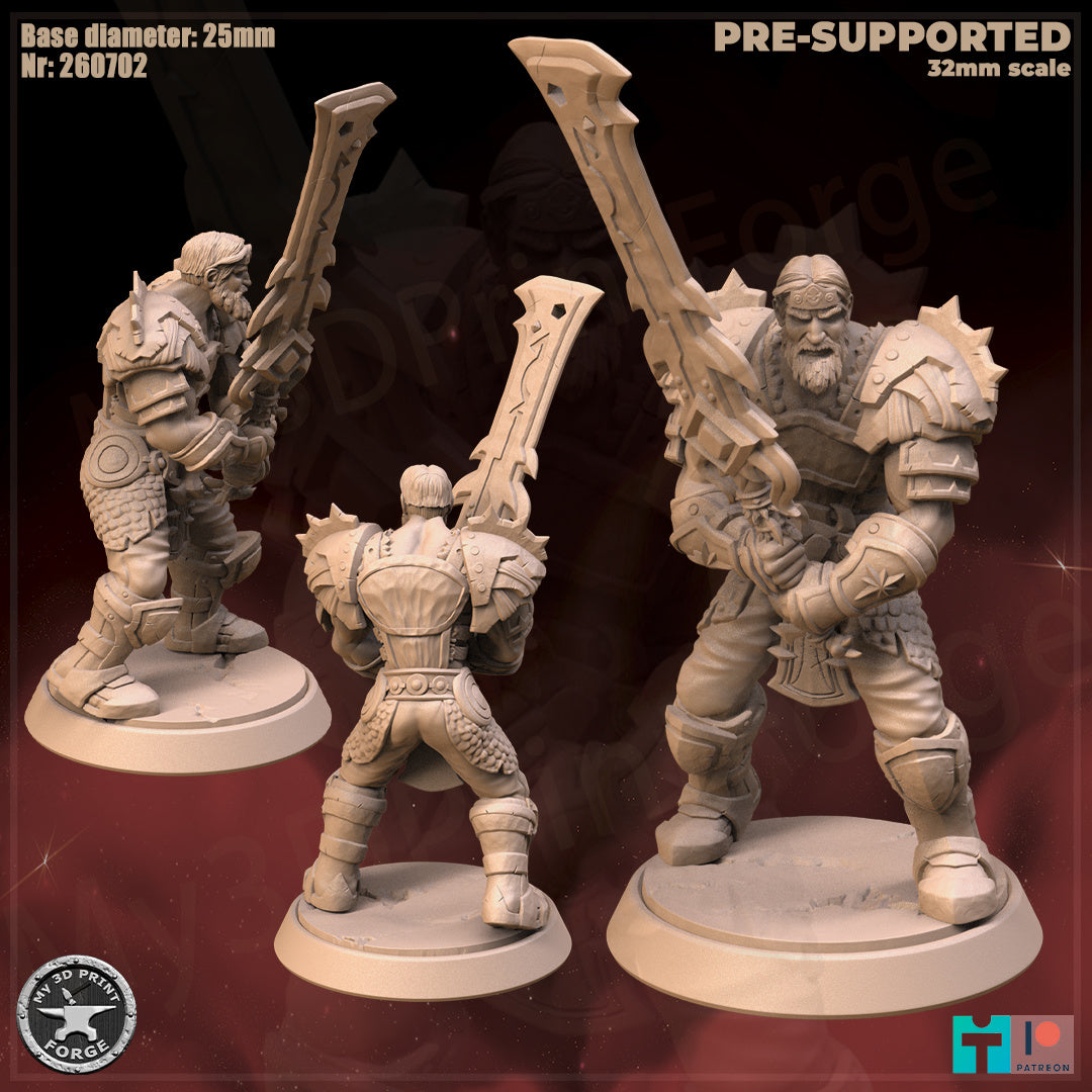Warlord, Human Tribe - 3 Poses - 32mm Scale - Unpainted Miniature