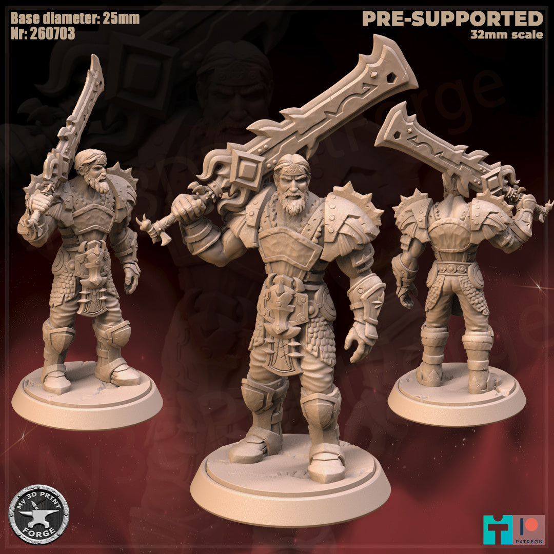 Warlord, Human Tribe - 3 Poses - 32mm Scale - Unpainted Miniature