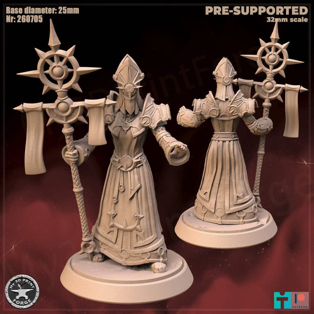 Female Priest, Human Tribe - 2 Poses - 32mm Scale - Unpainted Miniature