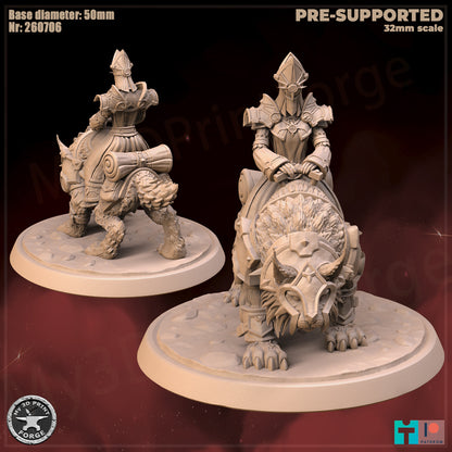 Female Priest, Mounted, Human Tribe - 32mm Scale - Unpainted Miniature