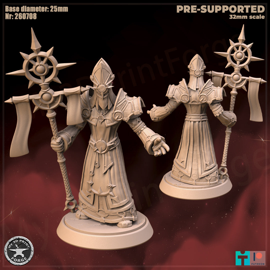 Male Priest, Human Tribe - 2 Poses - 32mm Scale - Unpainted Miniature