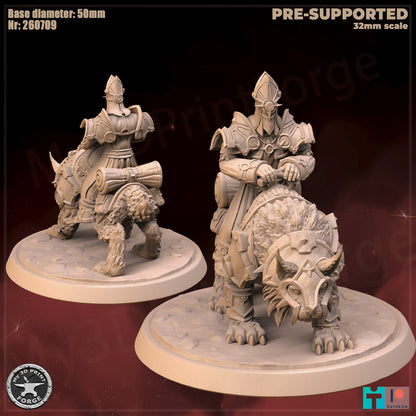 Male Priest, Mounted, Human Tribe - 32mm Scale - Unpainted Miniature
