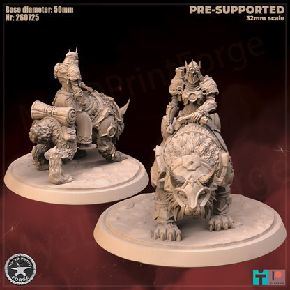 Warrior, Human Tribe, Mounted - 32mm Scale - Unpainted Miniature