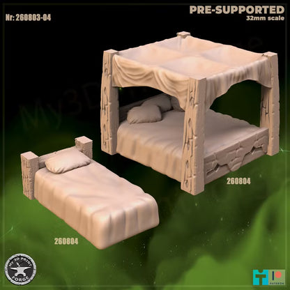 Beds, the Lion Inn Set - 32mm Scale - Unpainted Miniature