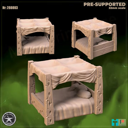 Beds, the Lion Inn Set - 32mm Scale - Unpainted Miniature