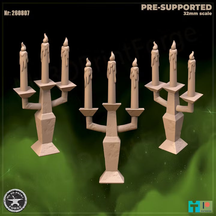 Candlesticks, the Lion Inn Set - 32mm Scale - Unpainted Miniature