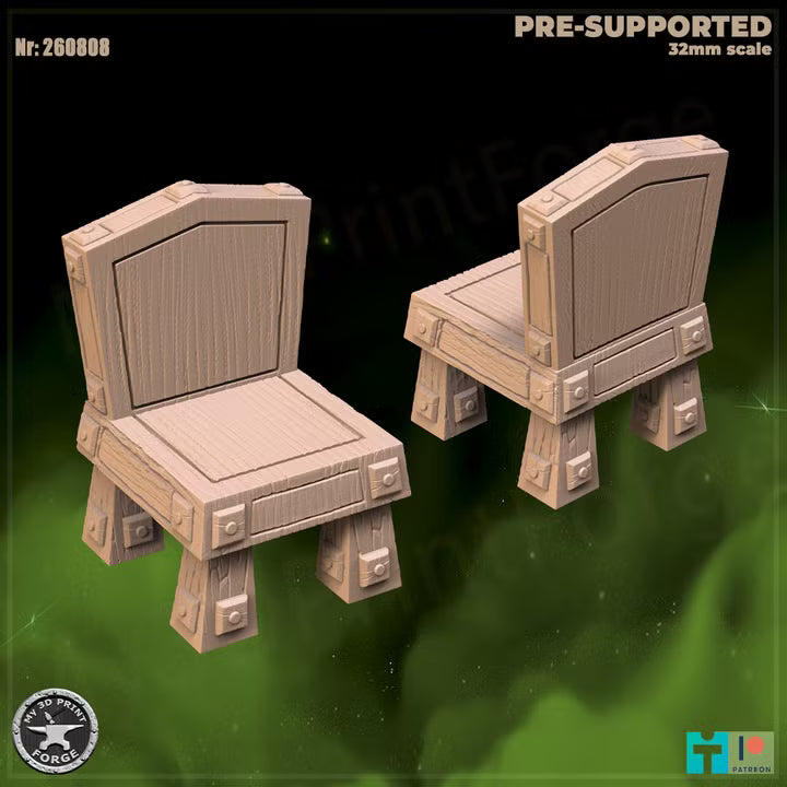 Chairs, the Lion Inn Set - 32mm Scale - Unpainted Miniature