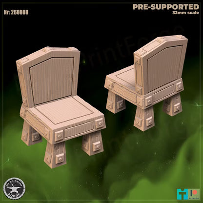 Chairs, the Lion Inn Set - 32mm Scale - Unpainted Miniature
