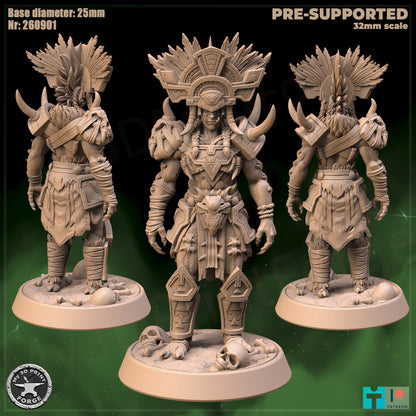 Female Troll Chieftain, 2 Poses - 32mm Scale - Unpainted Miniature