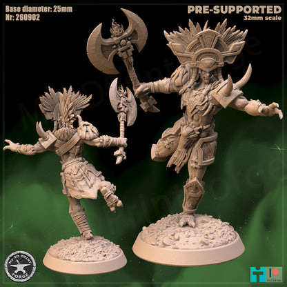 Female Troll Chieftain, 2 Poses - 32mm Scale - Unpainted Miniature