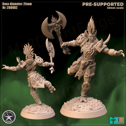 Female Troll Chieftain, 2 Poses - 32mm Scale - Unpainted Miniature