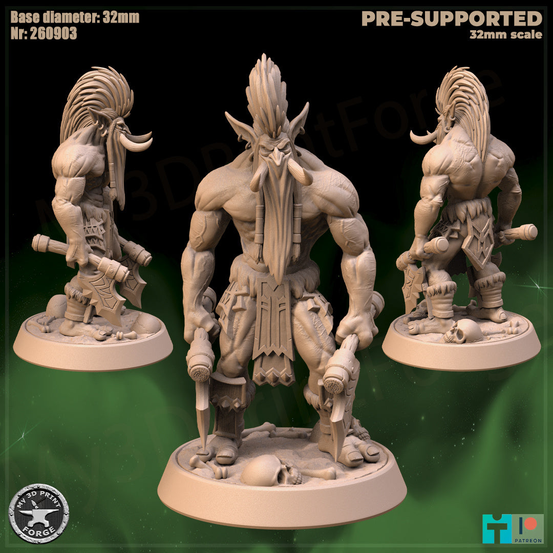 Troll Chieftain, 2 Poses - 32mm Scale - Unpainted Miniature