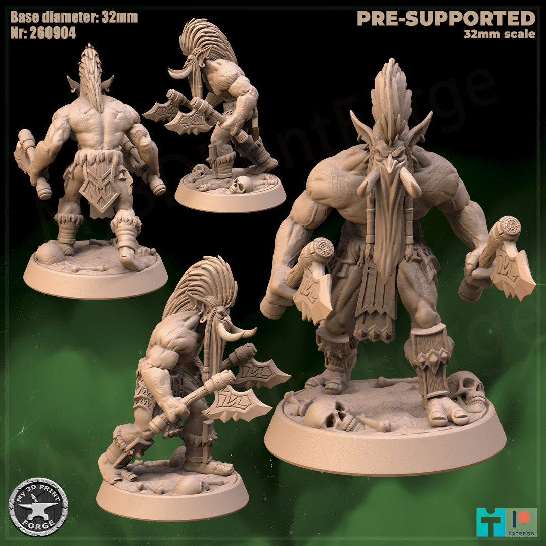 Troll Chieftain, 2 Poses - 32mm Scale - Unpainted Miniature