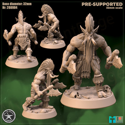 Troll Chieftain, 2 Poses - 32mm Scale - Unpainted Miniature