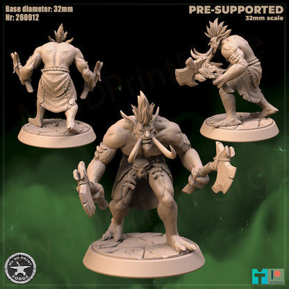 Troll Commoner, 2 Poses - 32mm Scale - Unpainted Miniature